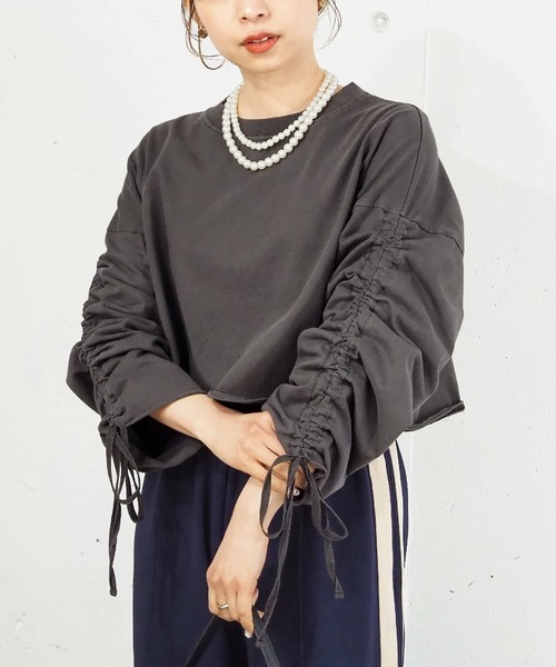 セール】袖ドロストショート丈プルオーバー（Tシャツ/カットソー