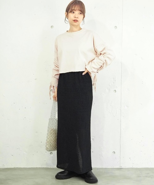 tiptop(ティップトップ)の「袖ドロストショート丈プルオーバー(Tシャツ/カットソー・レディース・チャコールグレー/アイボリー/グリーン/ピンク・FREE)」の7枚目の写真
