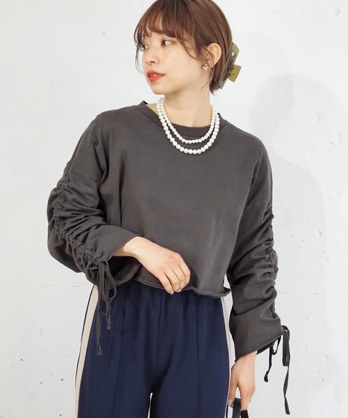 セール】袖ドロストショート丈プルオーバー（Tシャツ/カットソー