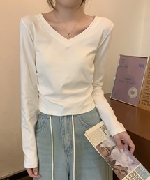 LAFFMO | Vネック長袖クロップドカットソー(Tシャツ/カットソー)