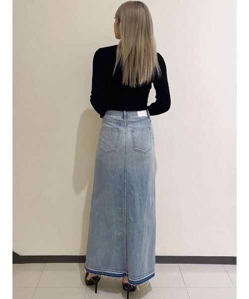 デニムスカート マキシタイト ダメージ グラデーション スリット GYDA（ジェイダ）の「ダメージスリット ロングスカートライク