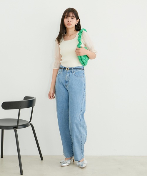 VIS（ビス）の「袖オーガンジーキャンディスリーブスクエアネックニット（ニット/セーター・レディース・ブラック/ピンク/キナリ・FREE）」の7枚目の写真