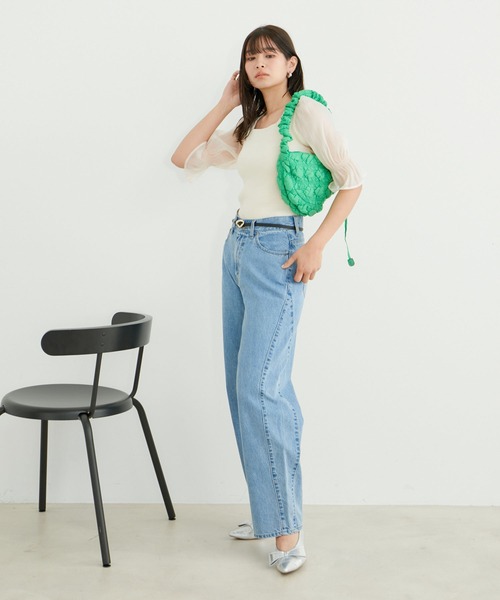 VIS（ビス）の「袖オーガンジーキャンディスリーブスクエアネックニット（ニット/セーター・レディース・ブラック/ピンク/キナリ・FREE）」の8枚目の写真