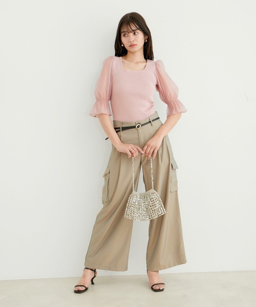 VIS（ビス）の「袖オーガンジーキャンディスリーブスクエアネックニット（ニット/セーター・レディース・ブラック/ピンク/キナリ・FREE）」の12枚目の写真