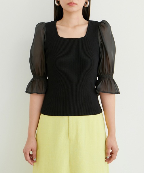 VIS（ビス）の「袖オーガンジーキャンディスリーブスクエアネックニット（ニット/セーター・レディース・ブラック/ピンク/キナリ・FREE）」の18枚目の写真