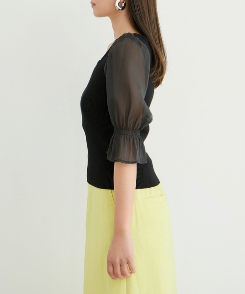 VIS（ビス）の「袖オーガンジーキャンディスリーブスクエアネックニット（ニット/セーター・レディース・ブラック/ピンク/キナリ・FREE）」の19枚目の写真