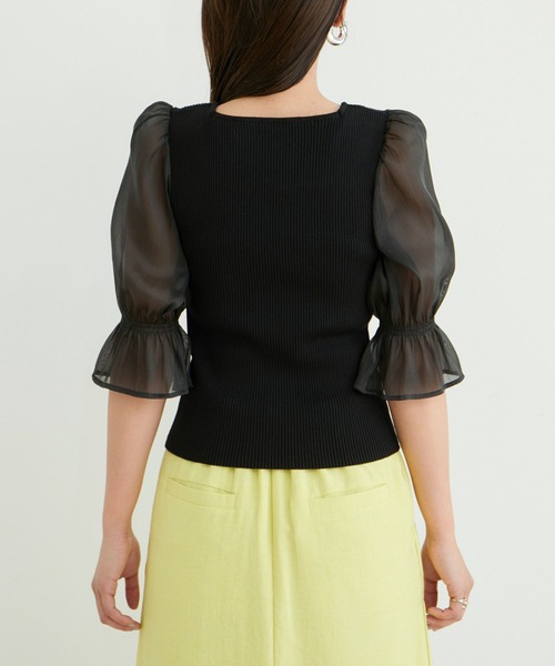 VIS（ビス）の「袖オーガンジーキャンディスリーブスクエアネックニット（ニット/セーター・レディース・ブラック/ピンク/キナリ・FREE）」の20枚目の写真