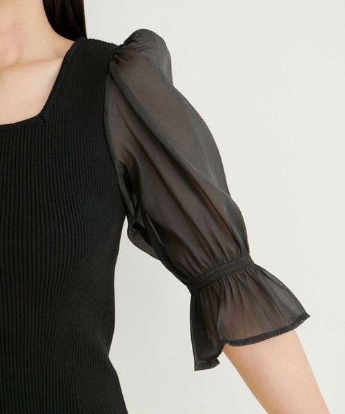 VIS（ビス）の「袖オーガンジーキャンディスリーブスクエアネックニット（ニット/セーター・レディース・ブラック/ピンク/キナリ・FREE）」の22枚目の写真