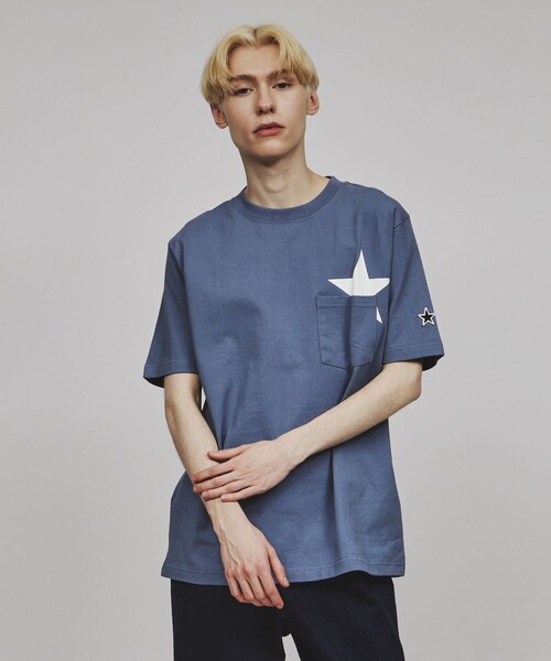 tk.TAKEO KIKUCHI（ティーケータケオキクチ）の「◆スタープリント半袖Tシャツ（Tシャツ/カットソー・メンズ・ホワイト/ライトブルー/ブラック/モスグリーン/ブルー/ブルー系その他/グレー系4・03/04/02/01）」の7枚目の写真