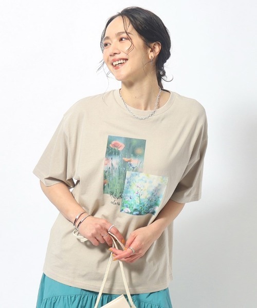 SHOO・LA・RUE（シューラルー）の「◆【洗える/プチプラ/綿100％】グラフィック半袖ゆるTシャツ（Tシャツ/カットソー・レディース・オレンジ系その他5/グリーン系5/チャコール/パープル系1/ホワイト系6/ホワイト/ブラック系2/ブルー系2/ホワイト系5/グレー系/グレー系3/ネイビー系3/ピンク系その他/ホワイト系1/ホワイト系2/ブラック/ホワイト系その他6/ベージュ系その他7/ホワイト系8/グレー系4/ブラック系7/オレンジ系5/ブルー系7/パープル系2・02/03/04）」の14枚目の写真