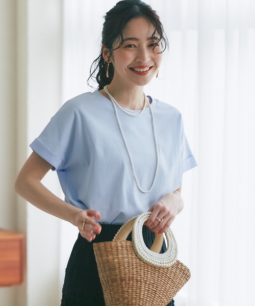 La boutique BonBon（ラブティックボンボン）の「ターンバックスリーブTシャツ（Tシャツ/カットソー・レディース・ネイビー/ピンク/チャコールグレー/オフホワイト/サックスブルー・FREE）」の8枚目の写真