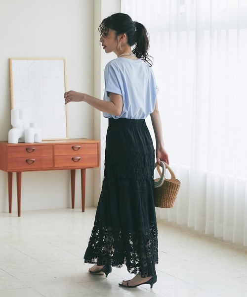 La boutique BonBon（ラブティックボンボン）の「ターンバックスリーブTシャツ（Tシャツ/カットソー・レディース・ネイビー/ピンク/チャコールグレー/オフホワイト/サックスブルー・FREE）」の12枚目の写真