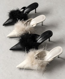 【 2color 】フェザーファーポインテッドトゥミュール / feather fur pointed toe mules
