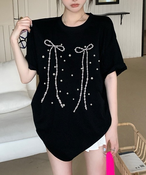 新品タグ付き　y2k 姫系リボンTシャツ　バレエコア　カットソー y2kオーバーサイズレタリング長袖Tシャツ(4color