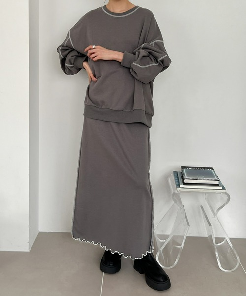 Olu.（オルドット）の「配色ステッチスウェット[セットアップ可能]（スウェット・レディース・ブルー/チャコールグレー/アイボリー/モカ・FREE）」の17枚目の写真