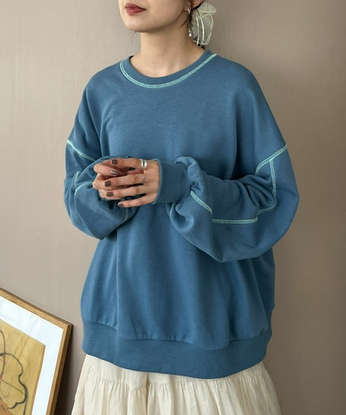 Olu.（オルドット）の「配色ステッチスウェット[セットアップ可能]（スウェット・レディース・ブルー/チャコールグレー/アイボリー/モカ・FREE）」の19枚目の写真