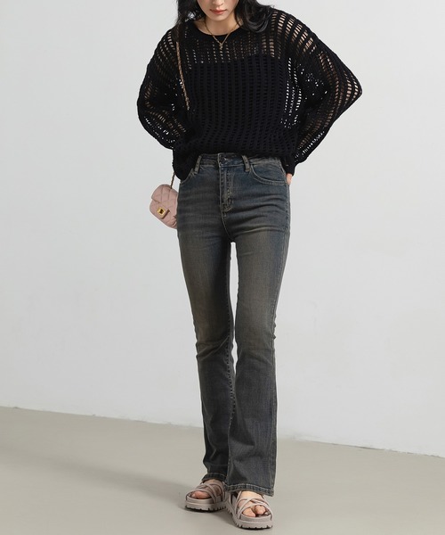 DAY CLOSET（デイ クローゼット）の「レディース 長袖透かし編みサマーニットトップス（ニット/セーター・レディース・ブラック/ホワイト・FREE）」の17枚目の写真