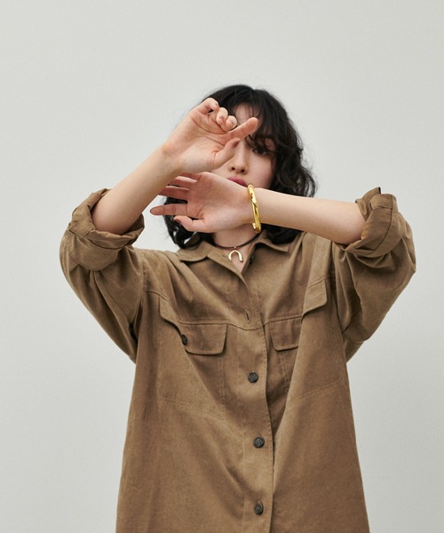 【新品同様】ボッテガヴェネタ　シャツ　胸ポケット　サファリシャツ　ブラウン　36 LARUTA】サファリポケット付きスエード調シャツ（シャツ/ブラウス