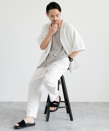 3点セットアップ オーバーサイズ5分袖ジャケット+ワイドテーパードパンツ+タンクトップ