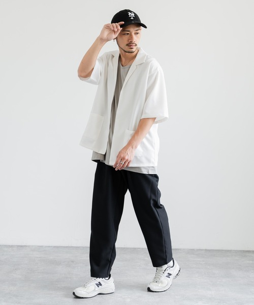 Rocky Monroe（ロッキーモンロー）の「3点セットアップ オーバーサイズ5分袖ジャケット+ワイドテーパードパンツ+タンクトップ（セットアップ・メンズ・ホワイト/ブラック/ホワイト×ブラック/チャコールグレー×ブラック/ネイビー×ホワイト/ネイビー/チャコール・LL/M/L）」の11枚目の写真