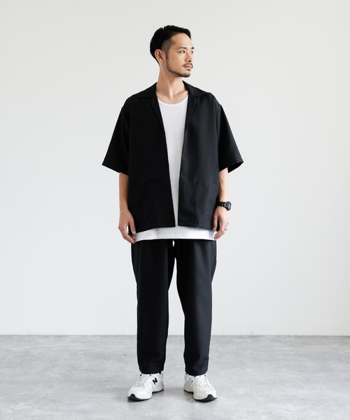 Rocky Monroe（ロッキーモンロー）の「3点セットアップ オーバーサイズ5分袖ジャケット+ワイドテーパードパンツ+タンクトップ（セットアップ・メンズ・ホワイト/ブラック/ホワイト×ブラック/チャコールグレー×ブラック/ネイビー×ホワイト/ネイビー/チャコール・LL/M/L）」の21枚目の写真