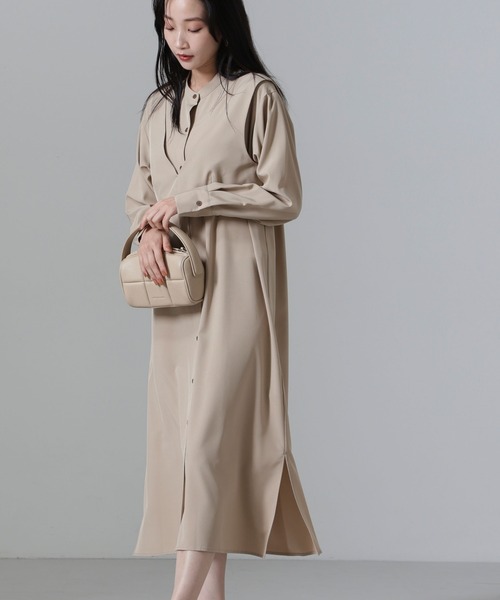 NANO universe（ナノユニバース）の「ビスチェセットシャツワンピース（シャツワンピース・レディース・キャメル/ベージュ/ブルーグレー・FREE）」の3枚目の写真