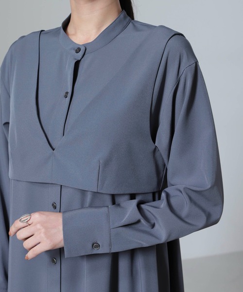 NANO universe（ナノユニバース）の「ビスチェセットシャツワンピース（シャツワンピース・レディース・キャメル/ベージュ/ブルーグレー・FREE）」の8枚目の写真