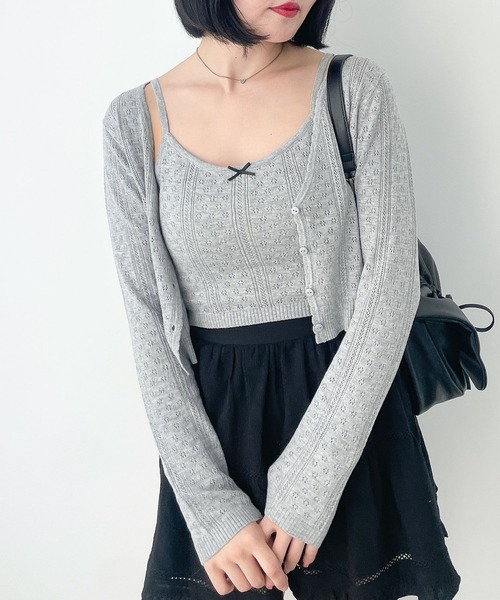 Heather（ヘザー）の「柄編みニットカーディガン2P　138727（アンサンブル・レディース・イエロー/グレー/オフホワイト・FREE）」の2枚目の写真