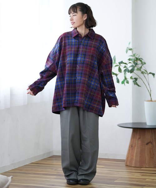 ムラサキスポーツ（ムラサキスポーツ）の「BEVERY HILLS P.C/ビバリーヒルズポロクラブ シャギーチェックシャツジャケット 4487-2141（シャツ/ブラウス・レディース・グリーン系その他/レッド系その他/オレンジ系その他・M）」の6枚目の写真