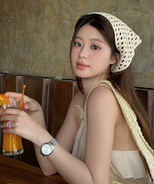 shopnikoniko(ショップニコニコ)の「バブーシュカ ニット クロシェ編み バブーシュカ(その他ヘアアクセサリー・レディース・ベージュ・フリー)」の3枚目の写真