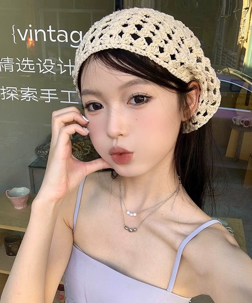shopnikoniko(ショップニコニコ)の「バブーシュカ ニット クロシェ編み バブーシュカ(その他ヘアアクセサリー・レディース・ベージュ・フリー)」の6枚目の写真