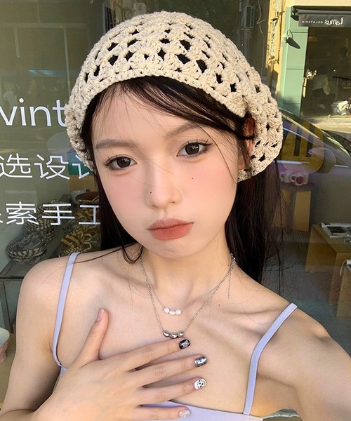 shopnikoniko(ショップニコニコ)の「バブーシュカ ニット クロシェ編み バブーシュカ(その他ヘアアクセサリー・レディース・ベージュ・フリー)」の8枚目の写真