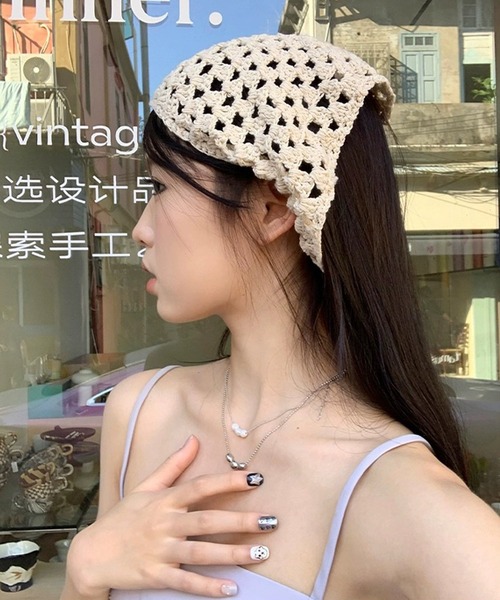 shopnikoniko(ショップニコニコ)の「バブーシュカ ニット クロシェ編み バブーシュカ(その他ヘアアクセサリー・レディース・ベージュ・フリー)」の5枚目の写真