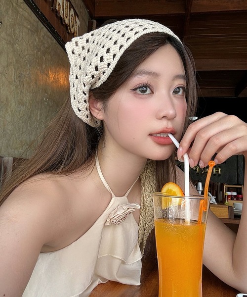 shopnikoniko(ショップニコニコ)の「バブーシュカ ニット クロシェ編み バブーシュカ(その他ヘアアクセサリー・レディース・ベージュ・フリー)」の4枚目の写真