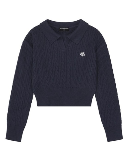 ニット セーター A'GEM/9 × .kom 「muah muah/ムーアムーア」 LOGO OPEN COLLAR CABLE KNIT/オープン A'GEM/9 × .kom 『muah muah/ムーアムーア』 LOGO OPEN COLLAR