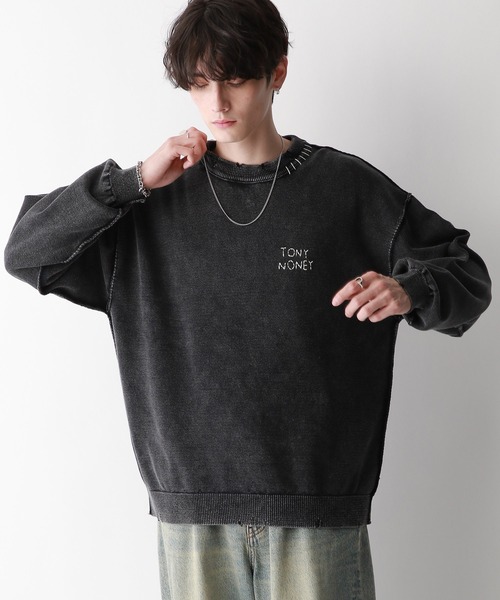 RAGEBLUE（レイジブルー）の「フェードダメージ/ワンポイント刺繍クルーネックニット（ニット/セーター・メンズ・ブルー/スミクロ・MEDIUM/LARGE）」の19枚目の写真