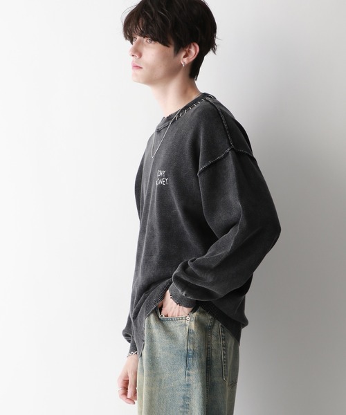 RAGEBLUE（レイジブルー）の「フェードダメージ/ワンポイント刺繍クルーネックニット（ニット/セーター・メンズ・ブルー/スミクロ・MEDIUM/LARGE）」の17枚目の写真