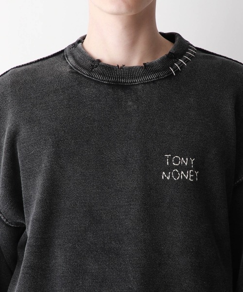 RAGEBLUE（レイジブルー）の「フェードダメージ/ワンポイント刺繍クルーネックニット（ニット/セーター・メンズ・ブルー/スミクロ・MEDIUM/LARGE）」の8枚目の写真