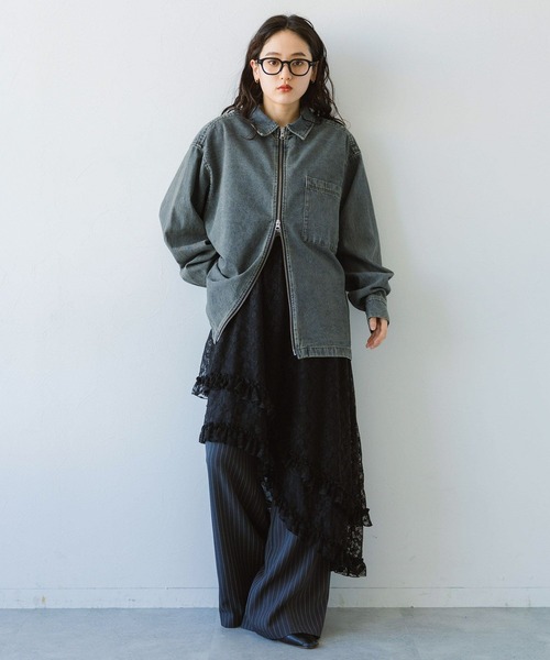 UNISEX】 overdyed denim loose shirt/選べる着丈/Wジップ