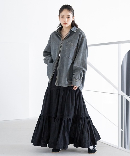 UNISEX】 overdyed denim loose shirt/選べる着丈/Wジップ