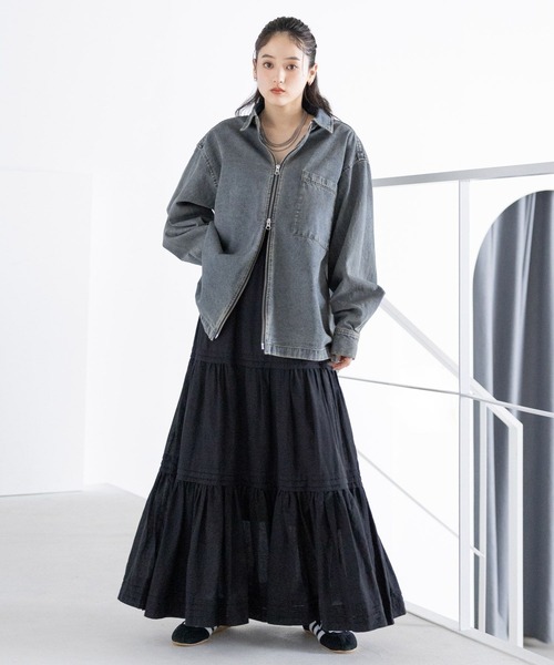 UNISEX】 overdyed denim loose shirt/選べる着丈/Wジップ