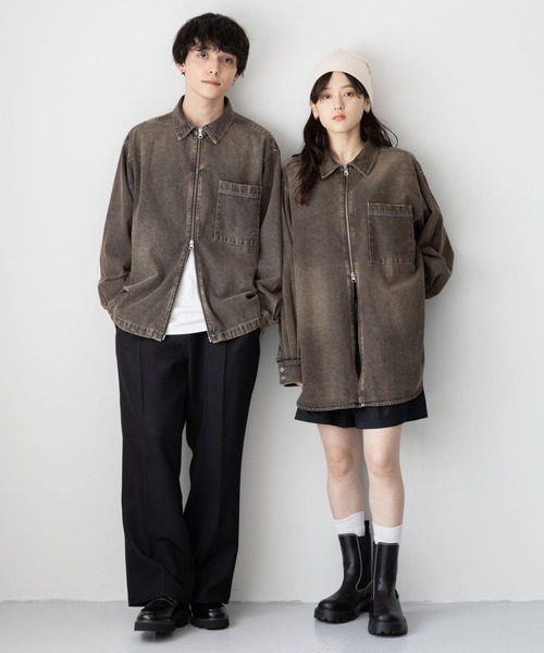 RAGEBLUE（レイジブルー）の「【UNISEX】 overdyed denim loose shirt/選べる着丈/Wジップオーバーダイ加工デニムルーズシャツ（シャツ/ブラウス・レディース・ライトブルー/ブルー/ブラウン/ブラック/ブルー系7・MEDIUM/LARGE）」の8枚目の写真