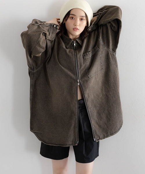 RAGEBLUE（レイジブルー）の「【UNISEX】 overdyed denim loose shirt/選べる着丈/Wジップオーバーダイ加工デニムルーズシャツ（シャツ/ブラウス・レディース・ライトブルー/ブルー/ブラウン/ブラック/ブルー系7・MEDIUM/LARGE）」の11枚目の写真