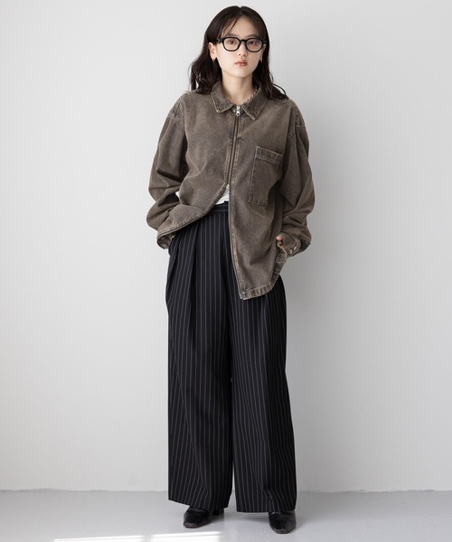 UNISEX】 overdyed denim loose shirt/選べる着丈/Wジップ