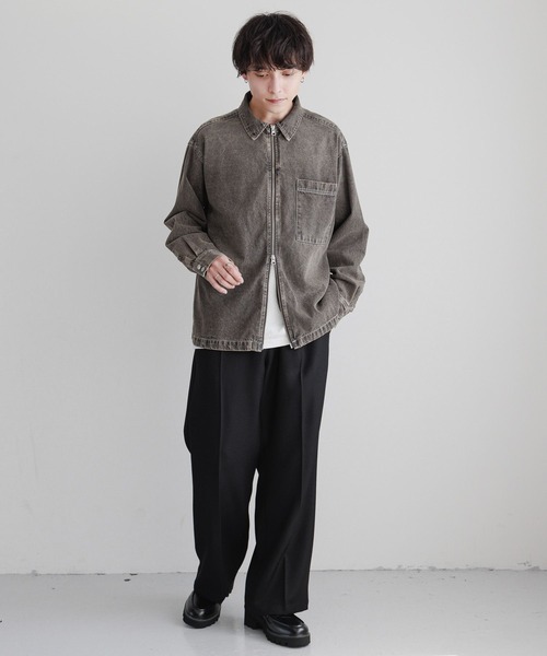 RAGEBLUE（レイジブルー）の「【UNISEX】 overdyed denim loose shirt/選べる着丈/Wジップオーバーダイ加工デニムルーズシャツ（シャツ/ブラウス・レディース・ライトブルー/ブルー/ブラウン/ブラック/ブルー系7・MEDIUM/LARGE）」の18枚目の写真