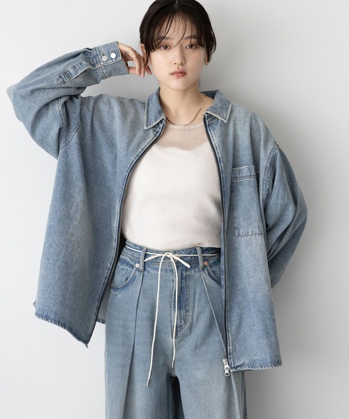RAGEBLUE（レイジブルー）の「【UNISEX】 overdyed denim loose shirt/選べる着丈/Wジップオーバーダイ加工デニムルーズシャツ（シャツ/ブラウス・レディース・ライトブルー/ブルー/ブラウン/ブラック/ブルー系7・MEDIUM/LARGE）」の19枚目の写真