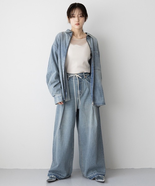 RAGEBLUE（レイジブルー）の「【UNISEX】 overdyed denim loose shirt/選べる着丈/Wジップオーバーダイ加工デニムルーズシャツ（シャツ/ブラウス・レディース・ライトブルー/ブルー/ブラウン/ブラック/ブルー系7・MEDIUM/LARGE）」の22枚目の写真