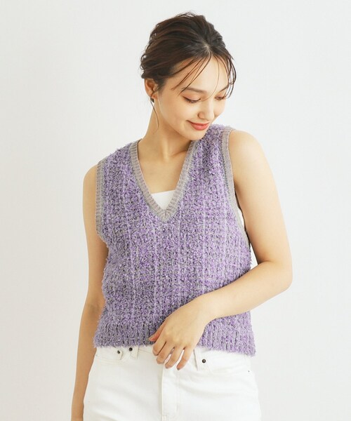 【セール】【ミックス糸/洗える】ツイードニットベスト（ベスト）｜LAURA ASHLEY（ローラアシュレイ）