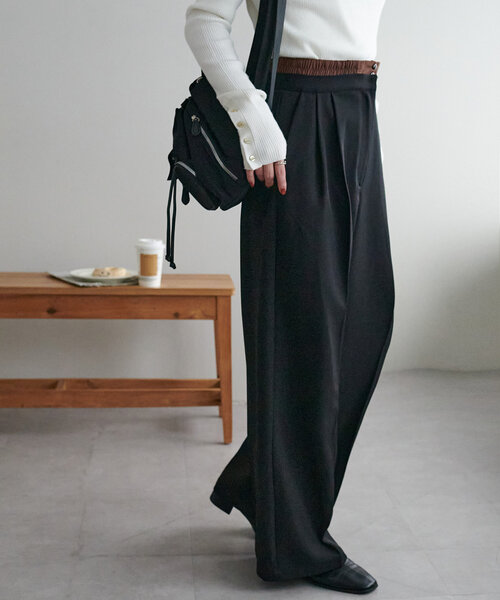 DISCOAT（ディスコート）の「【平成エモ】2タックダブルウエストワイドパンツ（その他パンツ・レディース・ブラウン/グレー/ブラック・MEDIUM/LARGE/SMALL）」の2枚目の写真