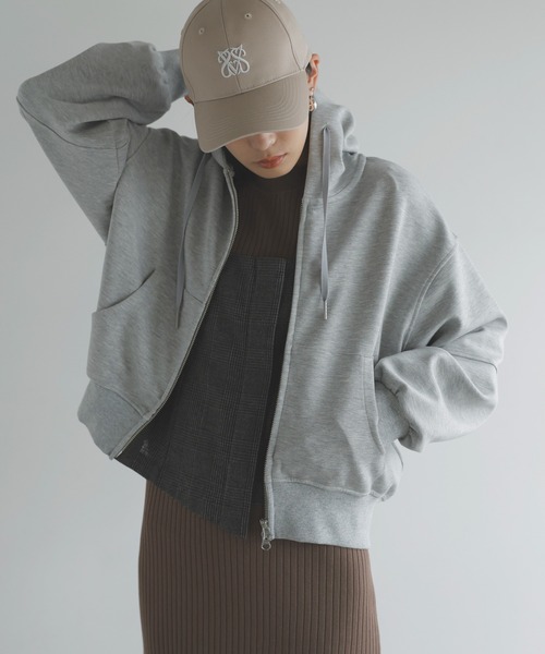 VIS(ビス)の「【洗える】ポンチショートパーカー(パーカー・レディース・ホワイト系その他5/ライトグレー・FREE)」の1枚目の写真